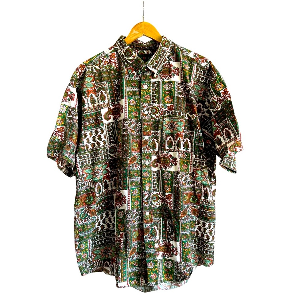 Vintage J.Crew Green Paisley Floral Button Down Shirt